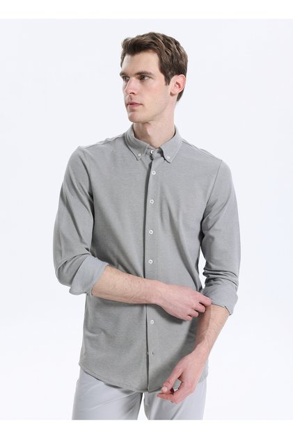Gri Melanj Erkek Slim Fit Oxford Gömlek L261015736 Gri Melanj Gömlek