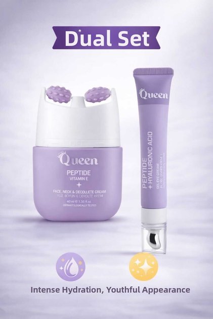 Queen Dual Skin Care Set – Peptide Vitamin E Face Cream + Peptide & Hyaluronic Acid Under-Eye Serum