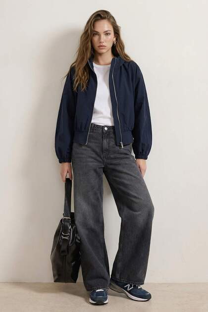 Trendyolmilla Lacivert Oversize Yazlık Kumaşlı Peplum Detaylı