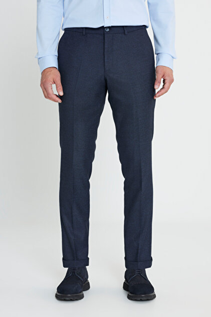 Altınyıldız Classics Elastic Waist Slim Fit Navy Blue Men's Pants Ace 012510152 _Pant Classic Side
