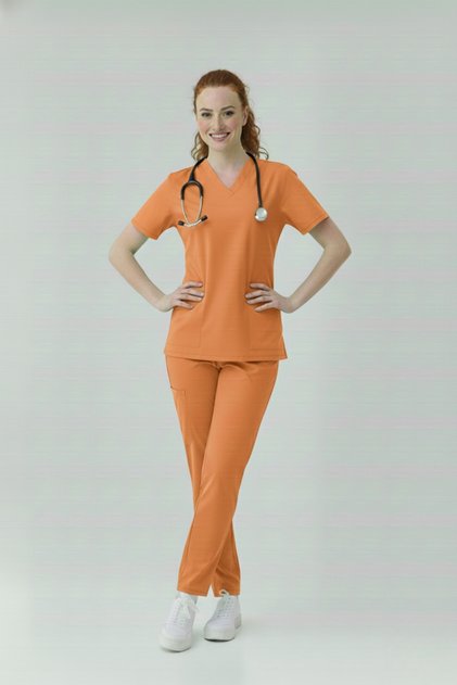Tesettür Orange Clinical Support Uniform Scrubs Lycra Set