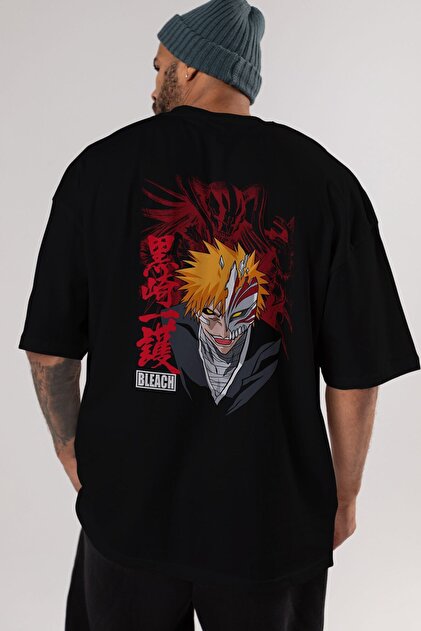 ICHIGO KUROSAKI VIZARD Anime Πίσω εμπριμέ Μαύρο μπλουζάκι Oversize Ανδρικό Γυναικείο