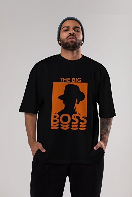 ●BIG BOSS / THE BIG 〜 Ankhises The Big Boss Ön Baskılı Siyah Oversize T-shirt Unisex