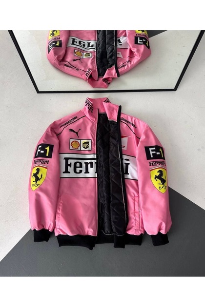 Alpoyra Pink Racing Y2K Unisex Bomber Ceket Retro Sport Oversize