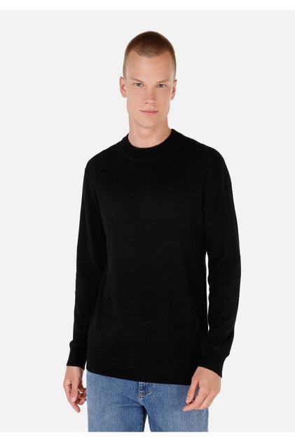Regular Fit Round Neck Jacquard Men's Black Sweater