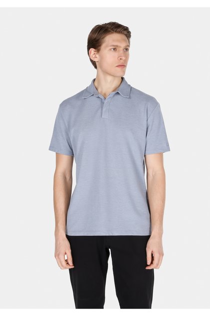 Comfort Fit Polo Neck Plain Men's Blue Short Sleeve T-Shirt