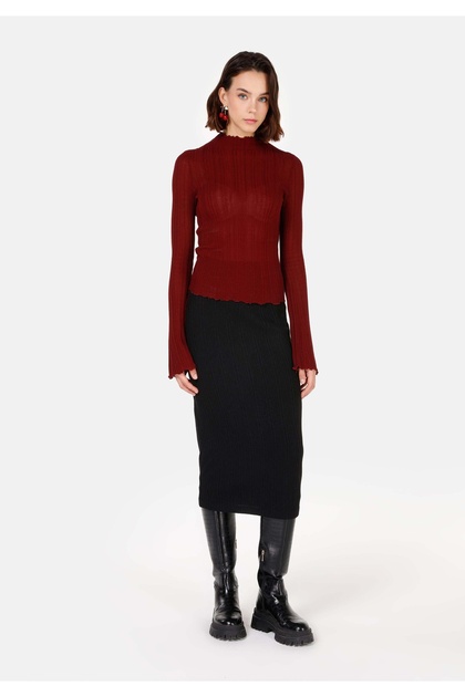 Slim Fit Pocketless Women's Black Skirt