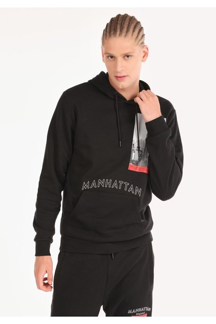 Regular Fit Örme Erkek Siyah Sweatshirt