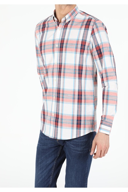 Regular Fit Shirt Neck Men's Orange Long Sleeve Shirt