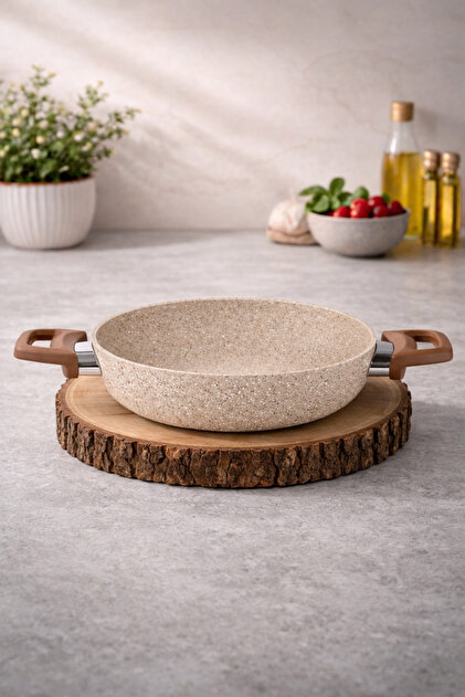 Eco Diez 24 cm Granit Ezme Sahan Cappuccino | Yapışmaz Yanmaz Çizilmeye Dayanıklı | Omlet Menemen Kavurma Sote Tavası | Tekli Granit Sahan