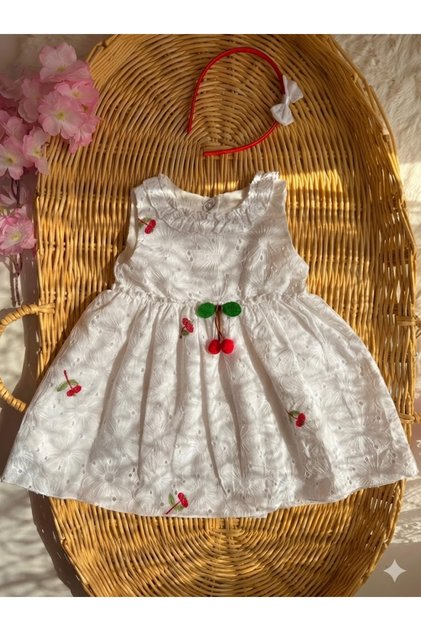 Cherry D Patterned Crowned Baby Girl Dress