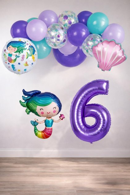 6 Year Old Mermaid Themed Birthday Party Celebration Set Concept 2