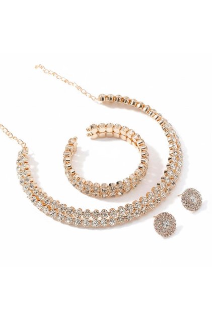 Set colier choker, brățară și cercei, auriu, cu pietre, Davia C15
