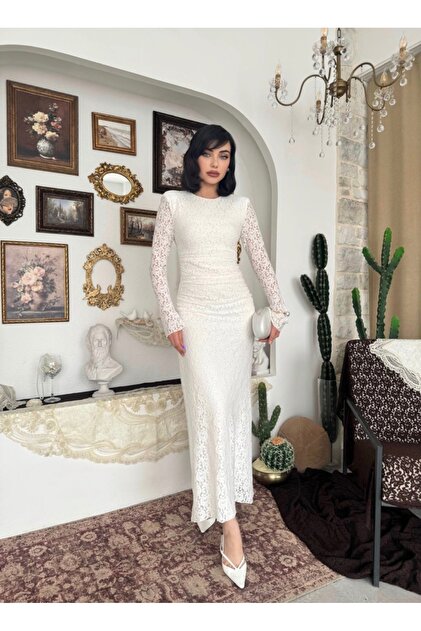 chinese dress ladies CANDACE / Turtleneck Full Lace Wedding Dress