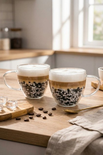2 Fan Mugs Black and White, 350 ml |   Cidarlı Glass Fan Cup