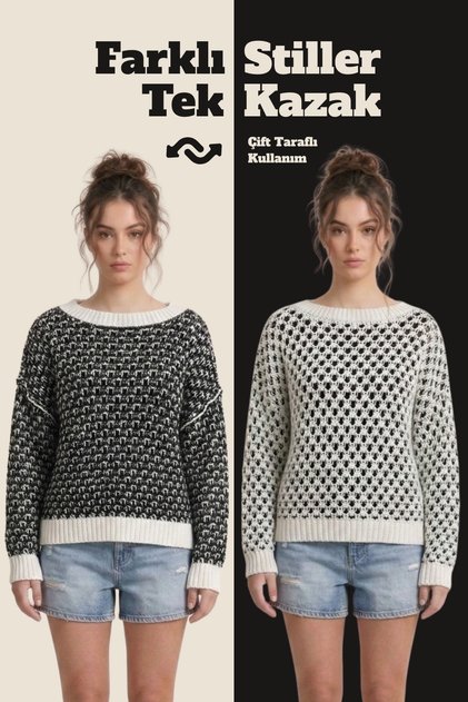 Double-Sided Knitwear Sweater Special Design Two-Way Use Mesh Textured Sweater