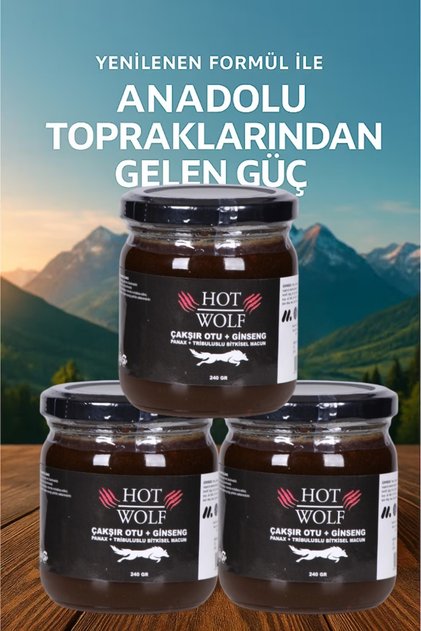 HOT WOLF BALLI ÇAKŞIROTU EXTRATLI TRİBULUSLU GİNSENGLİ Bitkisel Macun 3ADET *240 Gr.