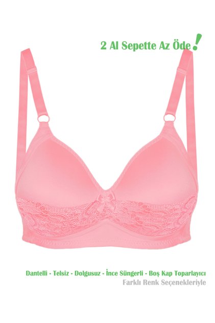 Women's Salmon Lace Gathering Reducing No Underwire Empty Cup Bra