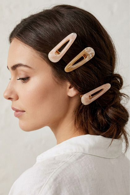 3 Pieces Bone Collet Hair Clip 7 Cm.