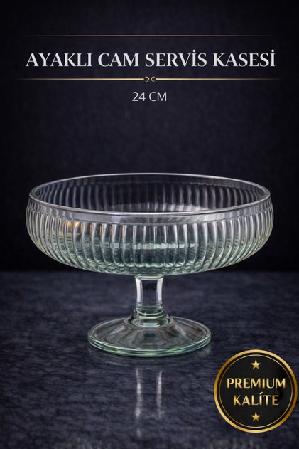 Handmade Glass Footed Linea Presentation Bowl 24X20 cm (Long)