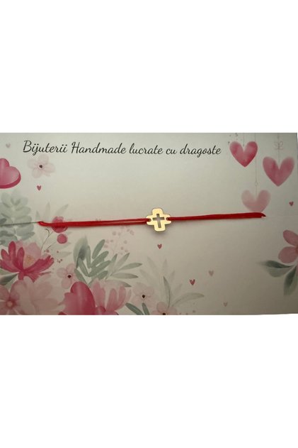 Регулируема гривна с връзка, кръст, 0.08г злато 585, унисекс