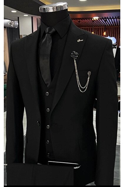 Terzi Ayhan Full Siyah Set 5 Düğmeli Yelek Slim Fit Takım Elbise –SlimFit 1 beden büyük tercih ediniz.