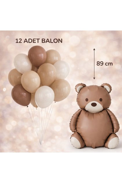 Kahverengi Ayı Folyo Balon 10’lu Kahverengi kum beji Balon Seti