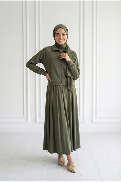 Beste Zipper Detailed Skirt Suit.Mf1888-As092 Khaki