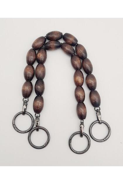 37 cm Wooden Dark Color Beaded Bag Handle with Smoked Metal