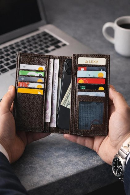 Magnetic Extra Card Holder Portfolio Wallet with Phone Compartment