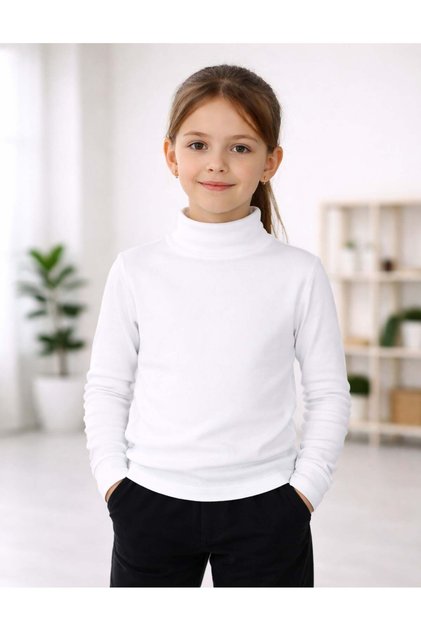 Basic Balıkçı Yaka Çocuk Uzun Kollu Beyaz T-Shirt