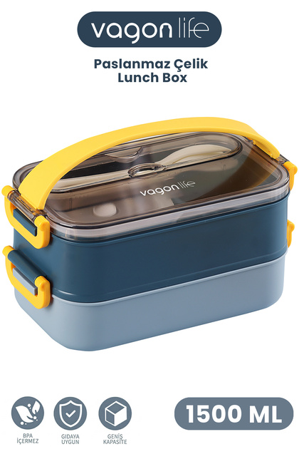 1500 ML Bento Lunch Box Ofis-Okul İçin Yeni Nesil Sefer Tası -Çorba Kaseli Model-Paslanmaz