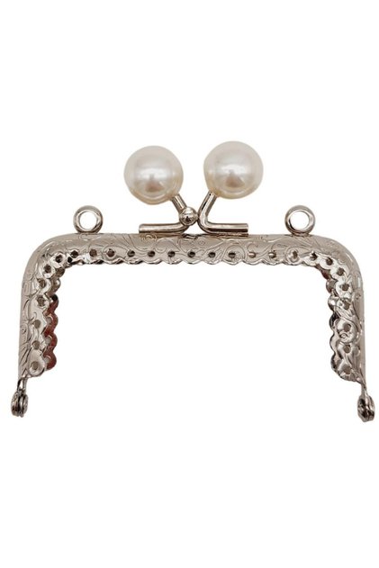 8.5 cm Rectangular Wallet Bag Clip with Pearls Bursu Silver Metal