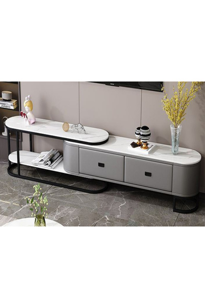 Modern Luxury TV Cabinet 260cm Walnut Finish with 4 Drawers (White/Grey/Black)