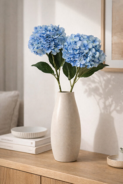 ELZI ATÖLYE Mavi Ortanca (Hortensia) Yapay Çiçek – 60 cm | Doğal