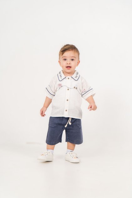 Baby Boy Summer Embroidered Shirt Shorts 2-Piece Set