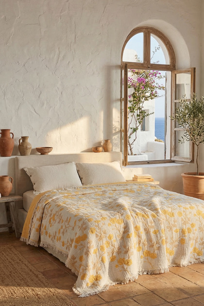 Muslin Double Layer 5 Layer Padded Bedspread 220X240 cm 100% Cotton Double Sided Pique Sofa Cover