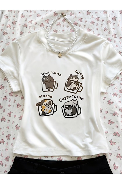 Kemer Boy Sweet Cute Cat Crop Blouse