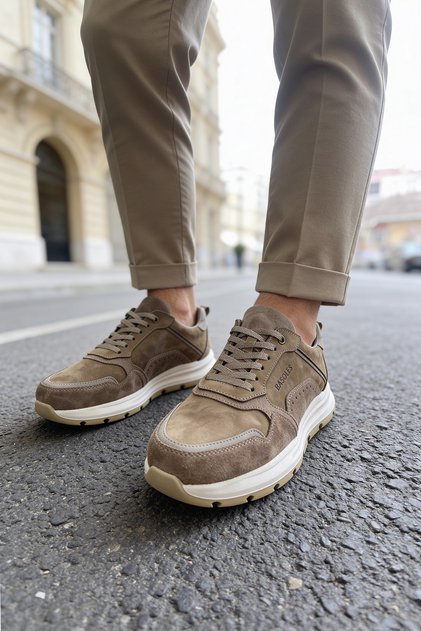 Men's Brown Genuine Leather Sneaker Orthopedic Sole Daily Comfortable Lace-Up Sports Shoes