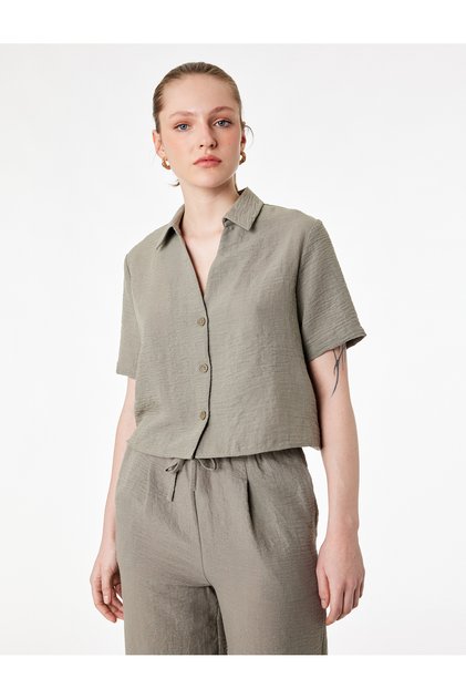 Linen Look Khaki Women's Shirt 6Sak60069Pw
