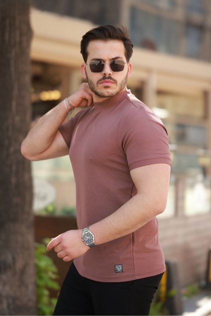 Men's Half Turtleneck Short Sleeve T-Shirt Basic Slim Fit