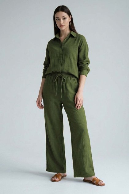 Khaki Long Sleeve 100% Cotton Muslim Shirt Set Sh365