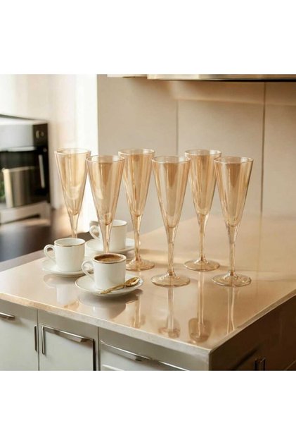 Trendy Gold 6 Piece Coffee Side Glass Water Cup Set 200 Cc
