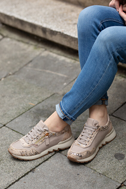 Mammamia 03970 Hakiki Deri Bağcıklı-Fermuarlı Kauçuk Kadın Sneaker