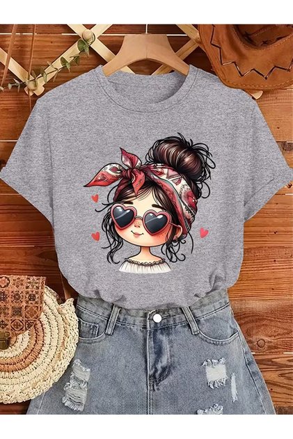Women's Cartoon Printed Oversize Casual T-Shirt