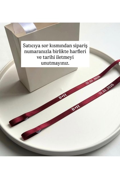 İncisiz Söz Nişan Yüzük Kurdelesi (Bordo kurdele, beyaz baskı) 1 cm kalınlık, 1 metre uzunluk