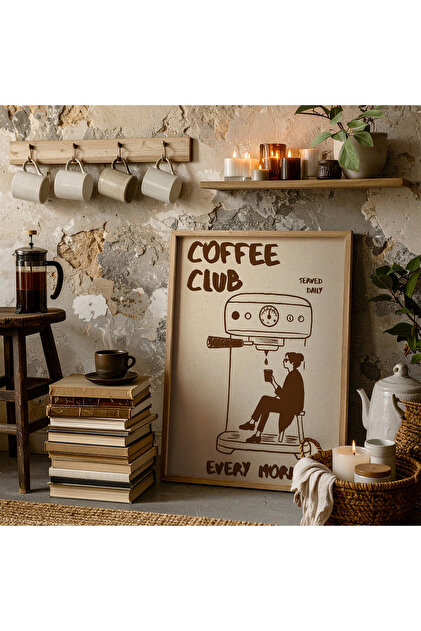 Creatick Design Kahve Köşesi Dekoratif Ahşap Çerçeveli Tablo Kahve