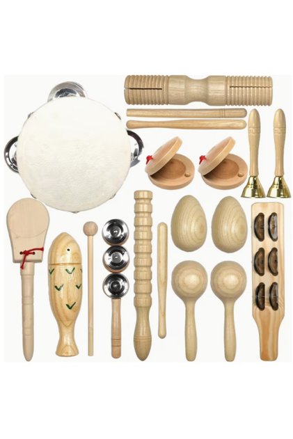 Musical Instruments Set, 15pcs Wooden Percussion Tambourine Maracas Bells Instruments with bag