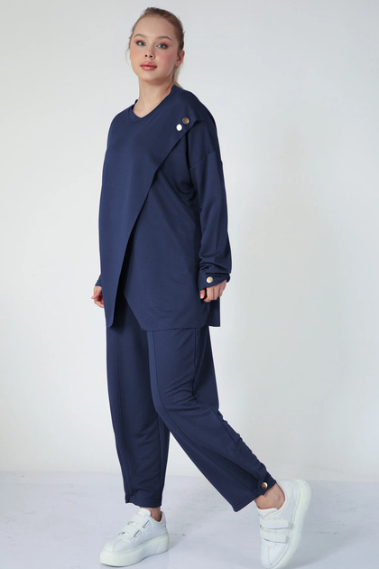 5352 - Stylish Comfortable Single Jersey Knit Button Detail Loose Women's Set