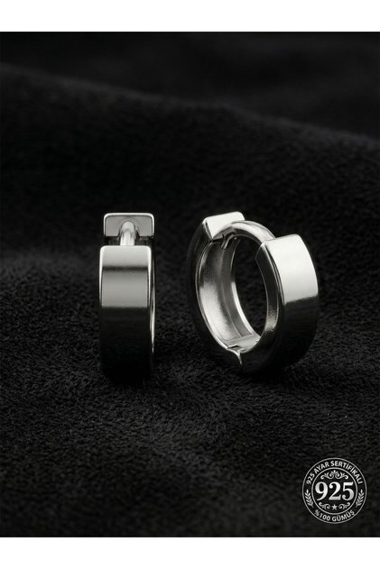 925 Ayar Gümüş Rodyum Kaplama Yuvarlak Unisex Huggie Halka Küpe - Çift (4x11mm)